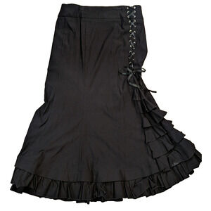 Black Ruffled Lace-Up Women's Skirt